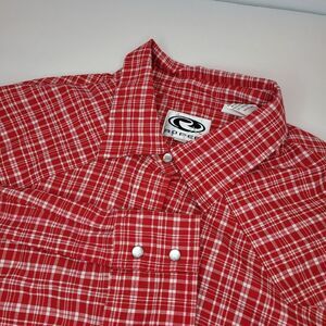 Roper, Red/White Plaid Long Sleeve‎ Pearl Snap Shirt, 3XL